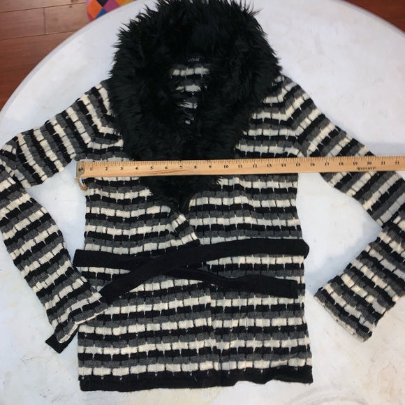 KOOKAI Cardigan Sweater belted Size 1 Black White stripe - Picture 4 of 11